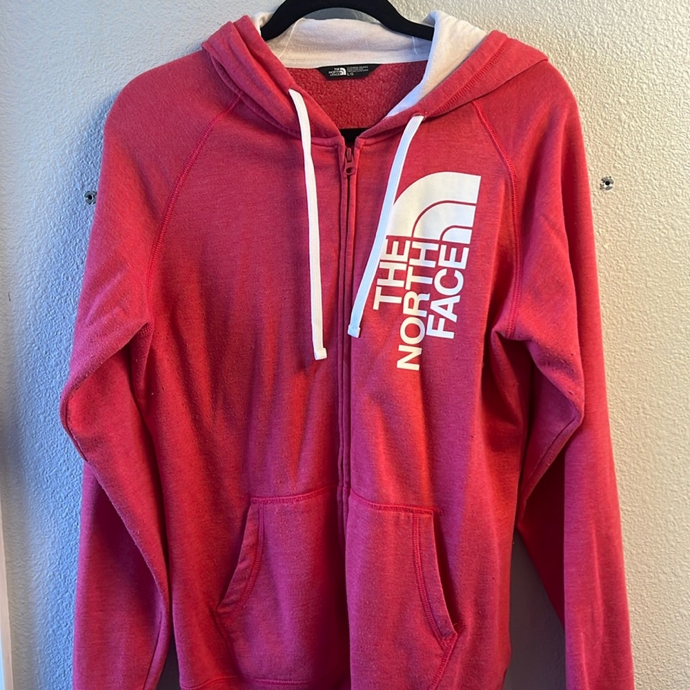 The North Face Pink and White Full Zip Hoodie Size Large